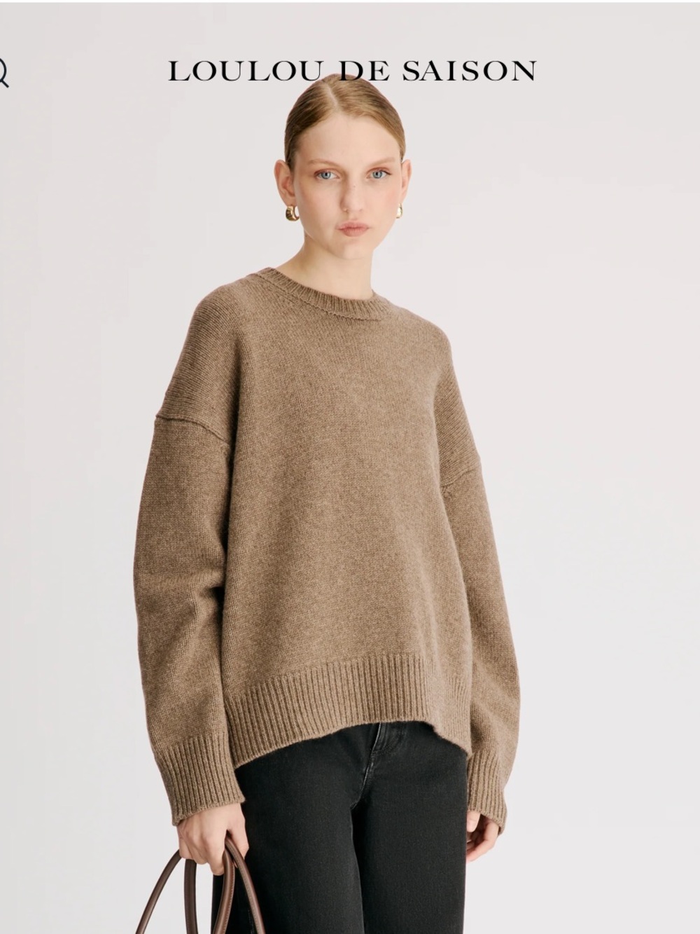 LouLou De Saison Women's PIA Cashmere Crewneck Sweater in Taupe Large NWT